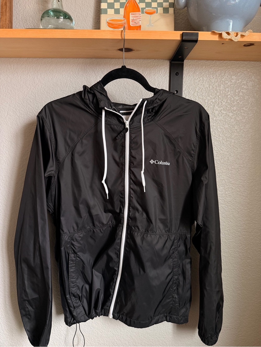 Columbia Black Hooded Windbreaker with White Trim